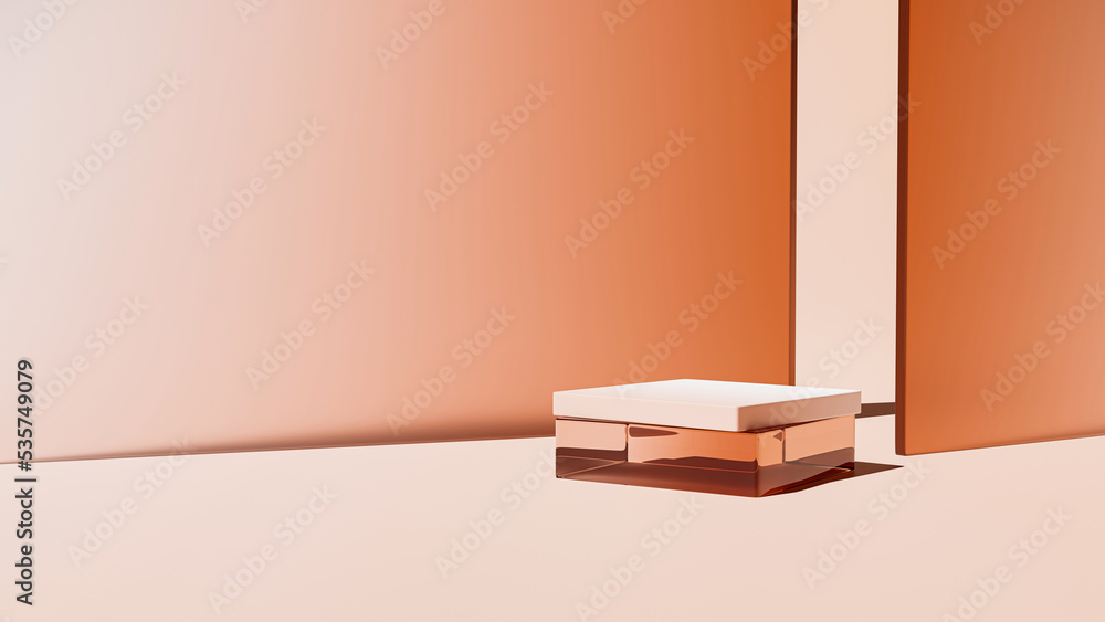 Aufkleber 3d rendering  background podium. display stand . Abstract minimal scene with geometric forms. Calming Coral And white color cylinder glass scene.display stand for cosmetic products