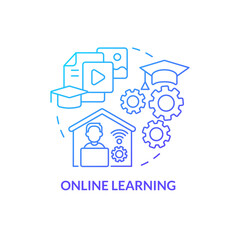 Online learning blue gradient concept icon. Organizing corporate training event abstract idea thin line illustration. Remote education. Elearning. Isolated outline drawing. Myriad Pro-Bold font used