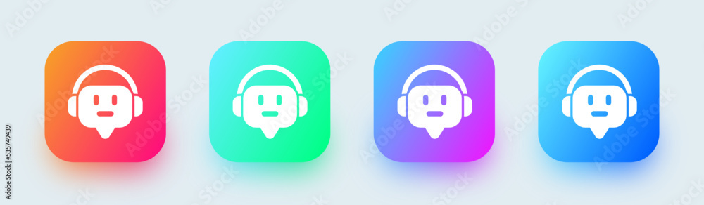 Poster chat bot solid icon in square gradient colors. artificial support signs vector illustration.