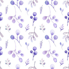 Fototapeta na wymiar watercolor seamless pattern with lavender floral elements and flowers on white
