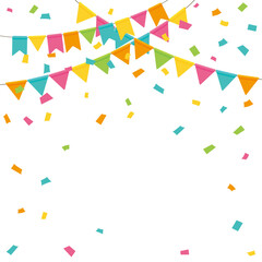 Colorful party flag and confetti illustration - obrazy, fototapety, plakaty