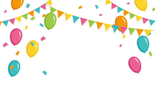 Colorful party flag and confetti and balloon illustration