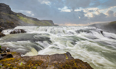 Waterfall Gullfoss in Iceland - panoramic view