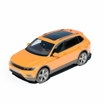 3D Rendering Of An Orange Car Isolated On The White Background