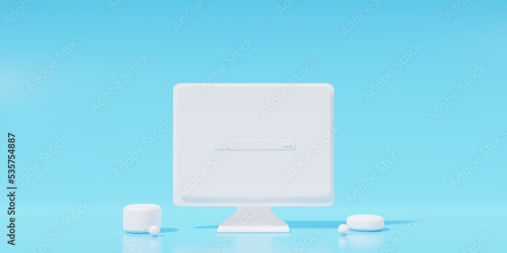 Poster 3d rendering minimal desktop on blue background. 3d render illustration