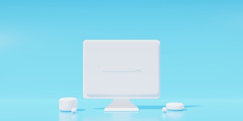 3d rendering minimal desktop on blue background. 3d render illustration
