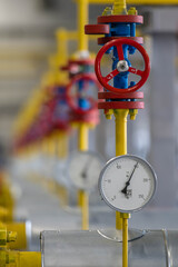 gas pressure gauges and valves at the factory