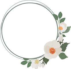 white camellia wreath frame logo template