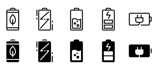 battery icons. charging charge indicator icon. line and gyph style stock vector