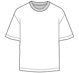 mens oversize drop shoulder crew neck t shirt fashion flat sketch vector illustration.