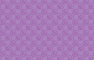 Purple Skulls and Heart Halloween Seamless Pattern. Vector Background