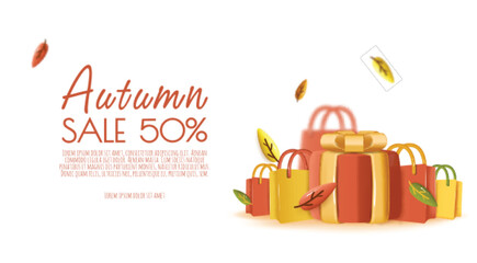 Autumn sale background, banner, poster or flyer. Vector illustration with colorful leaves. Template for banner, web poster, flyer, greeting card.
