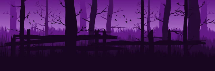 Selbstklebende Fototapeten Violett spooky silhouette forest landscape vector illustration good for wallpaper, background, banner, backdrop, halloween and design template  © FahrizalNurMuhammad
