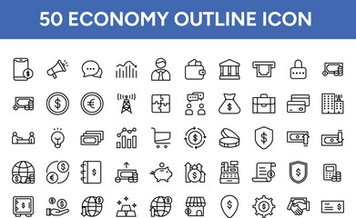 Fototapeta na wymiar Economy Outline Icons Set