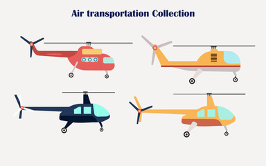 Collection of airplane and helicopter in flat style. vector illustration.