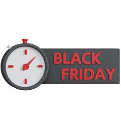 3d rendering black friday banner with stopwatch isolated