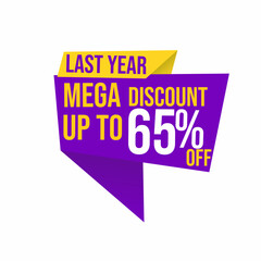 mega discount up to 65 percent last year with floating ribbon banner for promotions and offers.