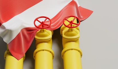 Austria flag covering an oil and gas fuel pipe line. Oil industry concept. 3D Rendering