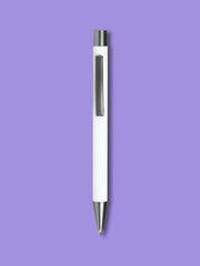 white ballpoint pen, purple background, stock photo, white ballpoint pen with shadow