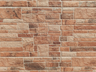 Decorative red brick wall. Horizontal brick tile texture background. Brickwork decoration in the interior close up.
