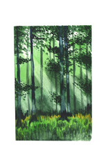 summer landscape, sun rays in the forest, watercolor painting