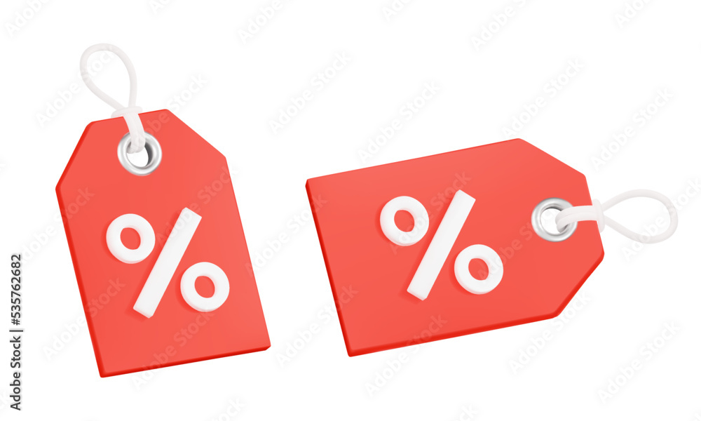 Poster label 3d. red label with percent symbol of discount. promotion. isolated objects on a transparent ba