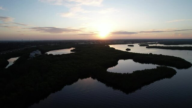 Drone shot of Sunrise over the Braden River, Florida