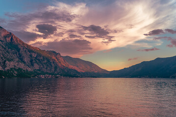 Fototapeta na wymiar Dramatic sunset over the Adriatic sea in Montenegro 