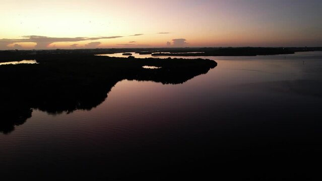 Drone shot of Sunrise over the Braden River, Florida