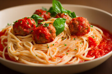 Spaghetti mit Fleischkl&ouml;&szlig;en, Tomaten und Basilikum