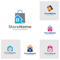 Set of Shop home logo design concept vector. business agency real estate logo. furniture shop logo design template