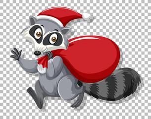 Christmas raccoon on grid background