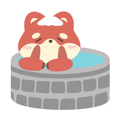 red panda take a bath .