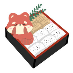 red panda sleep in the food box .