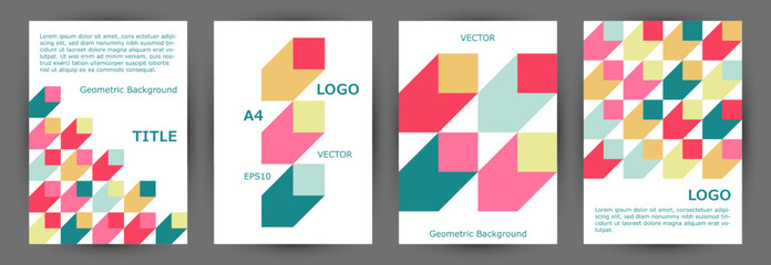 Obraz premium Commercial brochure front page mokup collection A4 design. Memphis style cool pamphlet template