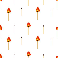 Seamless pattern of a match and a match burning with fire. Vector illustration background.