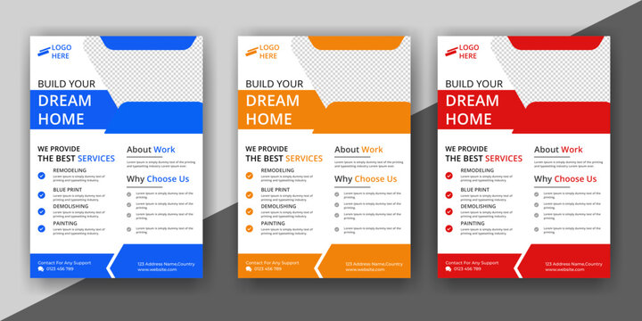 construction flyer A4 template, Construction Flyer Template, Flyer Design Set, Renovation Flyer Template, flyer, banner, leaflets decoration for printing