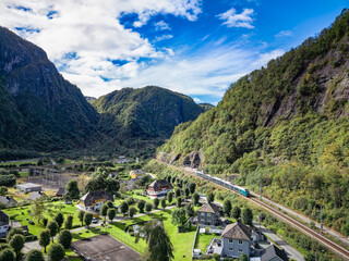 Fototapeta na wymiar Train Oslo - Bergen in Dale village. Norway.