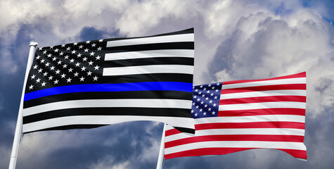 Thin blue line police flag american flag 