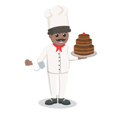 chef african holding cake in plate design character on white background