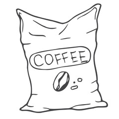 Coffee bag doodle icon. Hand drawn package of coffee.