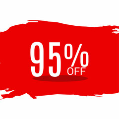 95% OFF Sale Discount Banner. Offer a discount. Special offer isolated abstract red and white background. Vector Illustration