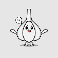 Cute cartoon Garlic character with happy expression in modern style design illustration