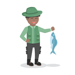 fisherman african holding fish design character on white background