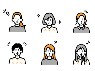 ポジティブな女性のイラストのアイコンセット