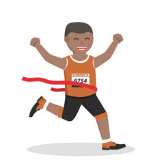 marathon runner african crossing finish line design character on white background