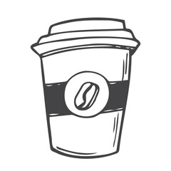 Plastic cup of chocolate coffee hand drawn outline doodle icon. Takeaway coffee vector sketch illustration for print, web, mobile and infographics isolated on white background.