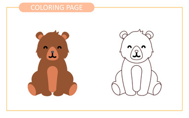 Coloring page of bear. educational tracing coloring worksheet for kids. Hand drawn outline illustration.