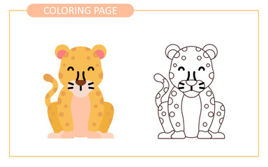 Coloring page of leaped. educational tracing coloring worksheet for kids. Hand drawn outline illustration.