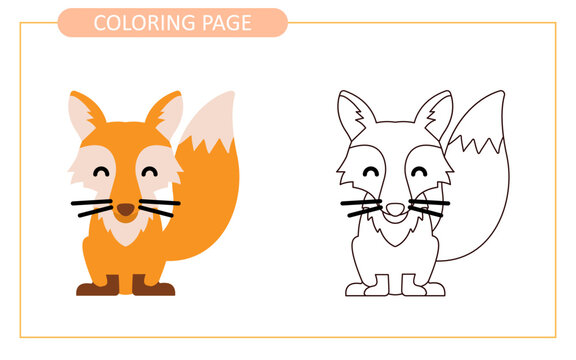 Coloring page of fox. educational tracing coloring worksheet for kids. Hand drawn outline illustration.